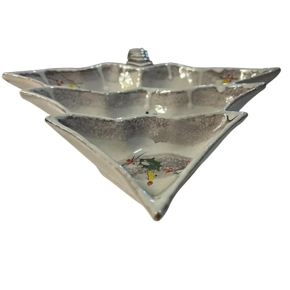 Ceramic Christmas Tree Serving Dish Hand Painted in Italy Holiday